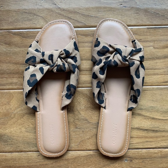 NEW! Unworn Leopard Print Knot Slide Sandals Neutral Casual Summer Women Size 10 - Picture 5 of 13